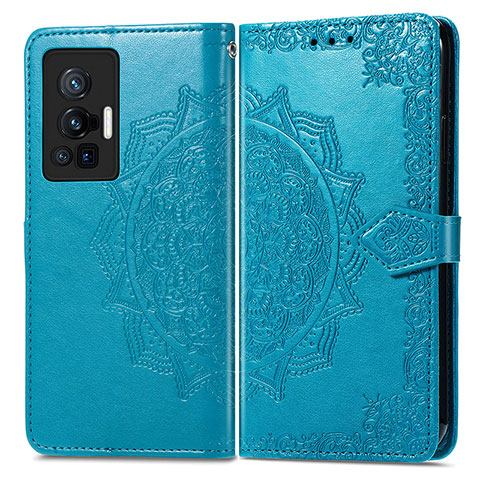 Funda de Cuero Cartera con Soporte Patron de Moda Carcasa para Vivo X70 Pro 5G Azul