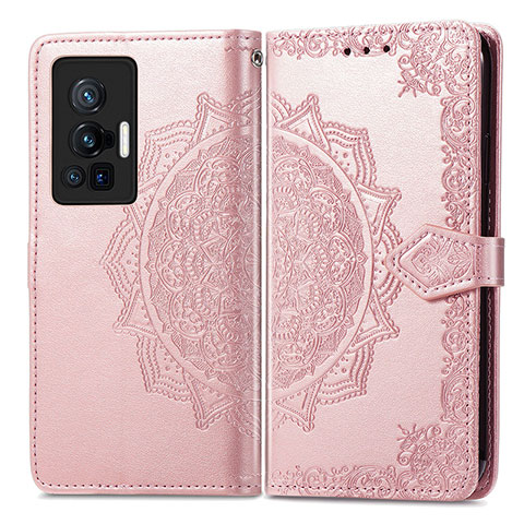 Funda de Cuero Cartera con Soporte Patron de Moda Carcasa para Vivo X70 Pro 5G Oro Rosa