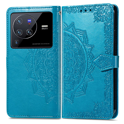 Funda de Cuero Cartera con Soporte Patron de Moda Carcasa para Vivo X80 Pro 5G Azul