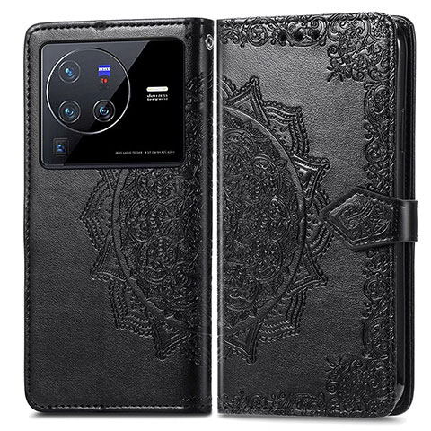 Funda de Cuero Cartera con Soporte Patron de Moda Carcasa para Vivo X80 Pro 5G Negro