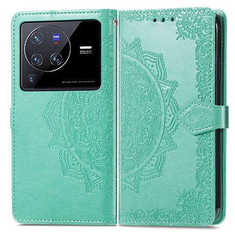 Funda de Cuero Cartera con Soporte Patron de Moda Carcasa para Vivo X80 Pro 5G Verde