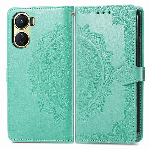 Funda de Cuero Cartera con Soporte Patron de Moda Carcasa para Vivo Y02S Verde