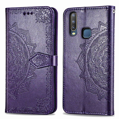 Funda de Cuero Cartera con Soporte Patron de Moda Carcasa para Vivo Y12 Morado