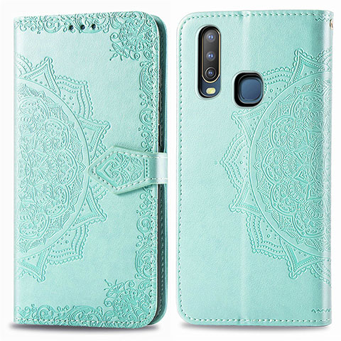 Funda de Cuero Cartera con Soporte Patron de Moda Carcasa para Vivo Y12 Verde