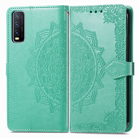 Funda de Cuero Cartera con Soporte Patron de Moda Carcasa para Vivo Y12s (2021) Verde