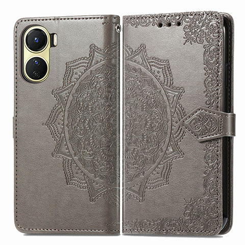 Funda de Cuero Cartera con Soporte Patron de Moda Carcasa para Vivo Y16 Gris