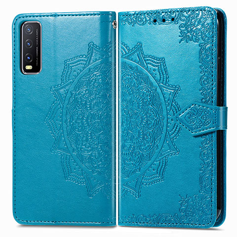 Funda de Cuero Cartera con Soporte Patron de Moda Carcasa para Vivo Y20G Azul