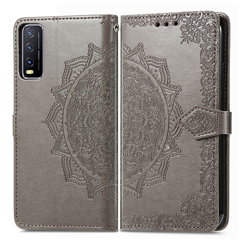 Funda de Cuero Cartera con Soporte Patron de Moda Carcasa para Vivo Y20s G Gris