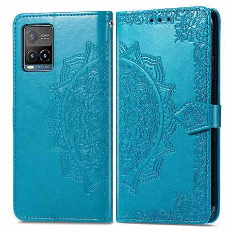 Funda de Cuero Cartera con Soporte Patron de Moda Carcasa para Vivo Y21a Azul