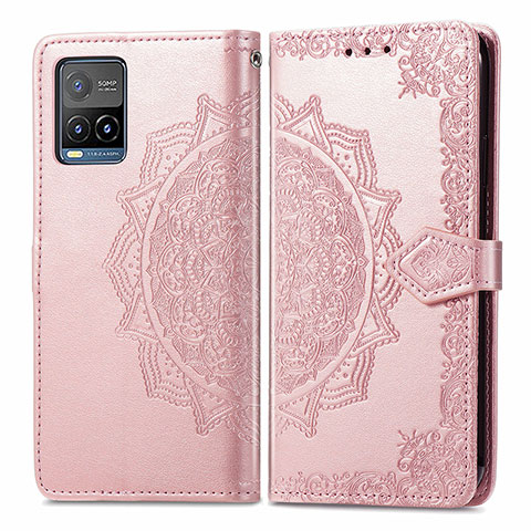 Funda de Cuero Cartera con Soporte Patron de Moda Carcasa para Vivo Y21e Oro Rosa