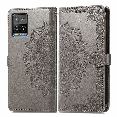 Funda de Cuero Cartera con Soporte Patron de Moda Carcasa para Vivo Y21G Gris