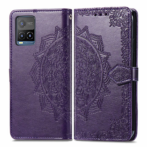 Funda de Cuero Cartera con Soporte Patron de Moda Carcasa para Vivo Y21G Morado