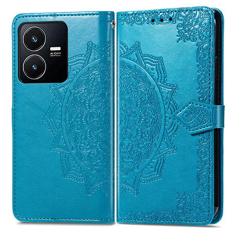 Funda de Cuero Cartera con Soporte Patron de Moda Carcasa para Vivo Y22 Azul