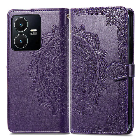 Funda de Cuero Cartera con Soporte Patron de Moda Carcasa para Vivo Y22 Morado