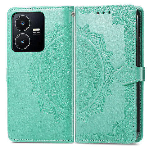 Funda de Cuero Cartera con Soporte Patron de Moda Carcasa para Vivo Y22s Verde