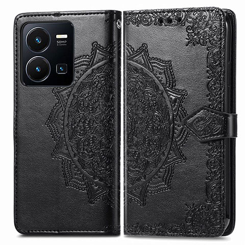 Funda de Cuero Cartera con Soporte Patron de Moda Carcasa para Vivo Y35 4G Negro