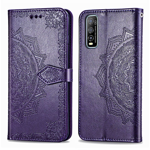 Funda de Cuero Cartera con Soporte Patron de Moda Carcasa para Vivo Y50t Morado