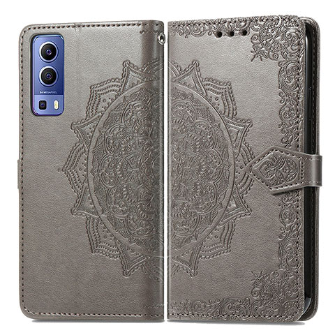 Funda de Cuero Cartera con Soporte Patron de Moda Carcasa para Vivo Y52 5G Gris