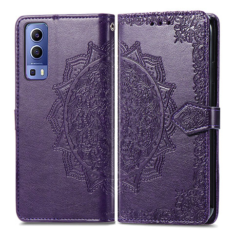 Funda de Cuero Cartera con Soporte Patron de Moda Carcasa para Vivo Y52 5G Morado