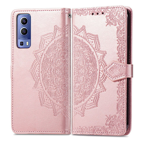 Funda de Cuero Cartera con Soporte Patron de Moda Carcasa para Vivo Y52 5G Oro Rosa