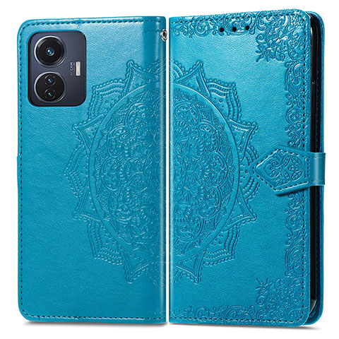 Funda de Cuero Cartera con Soporte Patron de Moda Carcasa para Vivo Y55 4G Azul