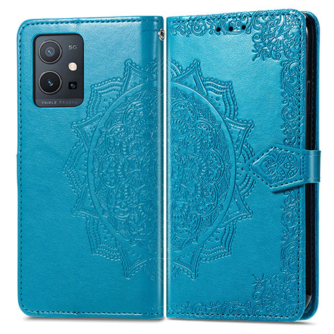 Funda de Cuero Cartera con Soporte Patron de Moda Carcasa para Vivo Y55 5G Azul