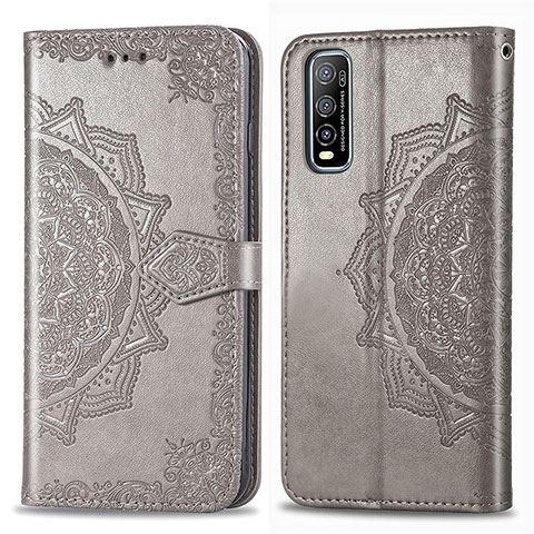 Funda de Cuero Cartera con Soporte Patron de Moda Carcasa para Vivo Y70t 5G Gris