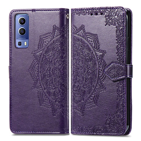 Funda de Cuero Cartera con Soporte Patron de Moda Carcasa para Vivo Y72 5G Morado