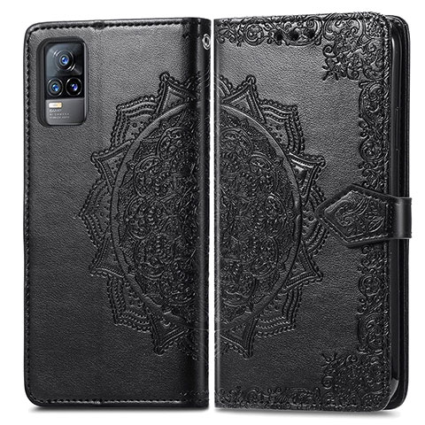 Funda de Cuero Cartera con Soporte Patron de Moda Carcasa para Vivo Y73 (2021) Negro