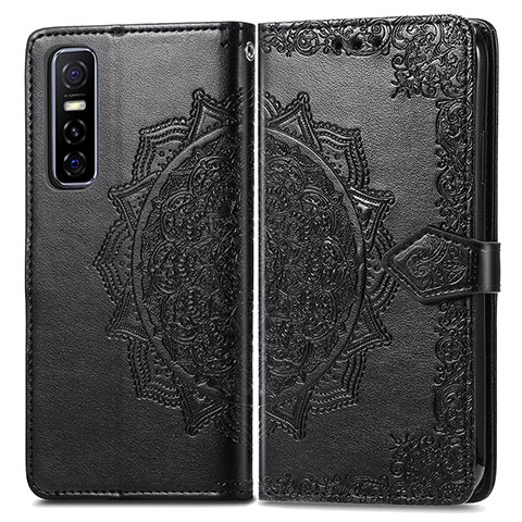 Funda de Cuero Cartera con Soporte Patron de Moda Carcasa para Vivo Y73s 5G Negro