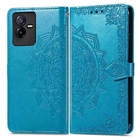 Funda de Cuero Cartera con Soporte Patron de Moda Carcasa para Vivo Y73t Azul