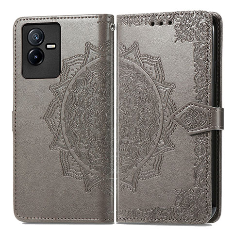 Funda de Cuero Cartera con Soporte Patron de Moda Carcasa para Vivo Y73t Gris