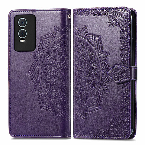 Funda de Cuero Cartera con Soporte Patron de Moda Carcasa para Vivo Y74s 5G Morado