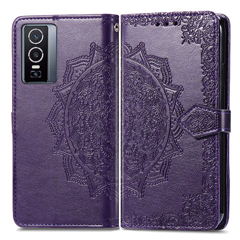 Funda de Cuero Cartera con Soporte Patron de Moda Carcasa para Vivo Y76 5G Morado