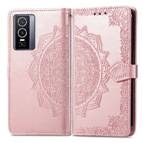 Funda de Cuero Cartera con Soporte Patron de Moda Carcasa para Vivo Y76 5G Oro Rosa