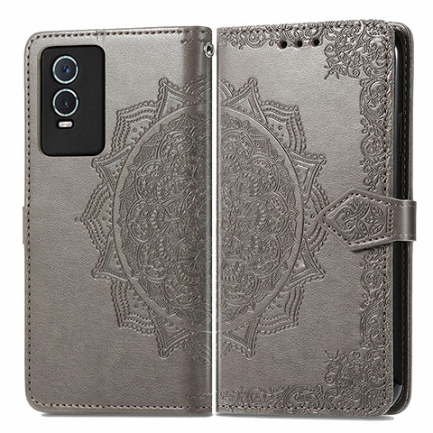 Funda de Cuero Cartera con Soporte Patron de Moda Carcasa para Vivo Y76s 5G Gris