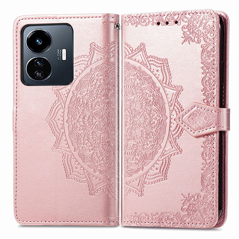 Funda de Cuero Cartera con Soporte Patron de Moda Carcasa para Vivo Y77e 5G Oro Rosa