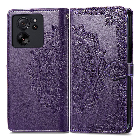 Funda de Cuero Cartera con Soporte Patron de Moda Carcasa para Xiaomi Mi 13T 5G Morado