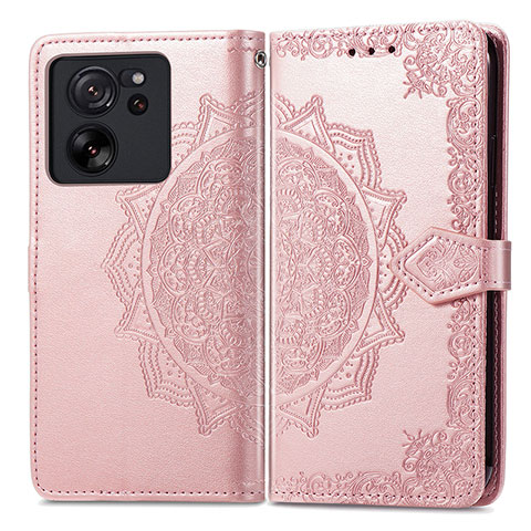 Funda de Cuero Cartera con Soporte Patron de Moda Carcasa para Xiaomi Mi 13T 5G Oro Rosa