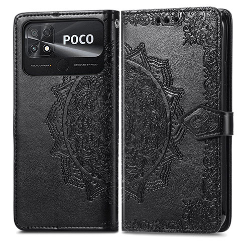 Funda de Cuero Cartera con Soporte Patron de Moda Carcasa para Xiaomi Poco C40 Negro