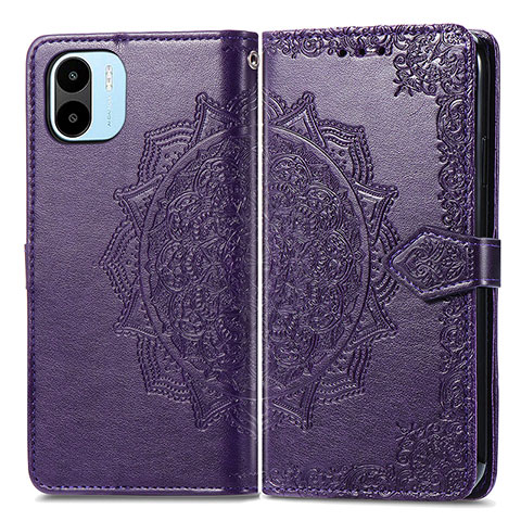 Funda de Cuero Cartera con Soporte Patron de Moda Carcasa para Xiaomi Poco C51 Morado