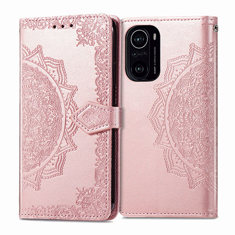 Funda de Cuero Cartera con Soporte Patron de Moda Carcasa para Xiaomi Poco F3 5G Oro Rosa