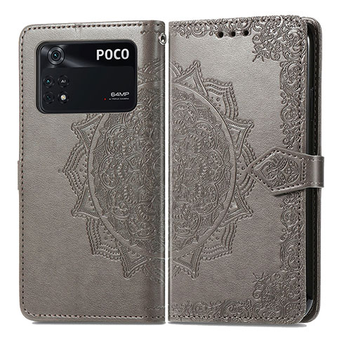 Funda de Cuero Cartera con Soporte Patron de Moda Carcasa para Xiaomi Poco M4 Pro 4G Gris