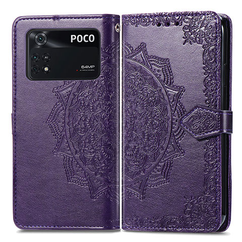 Funda de Cuero Cartera con Soporte Patron de Moda Carcasa para Xiaomi Poco M4 Pro 4G Morado