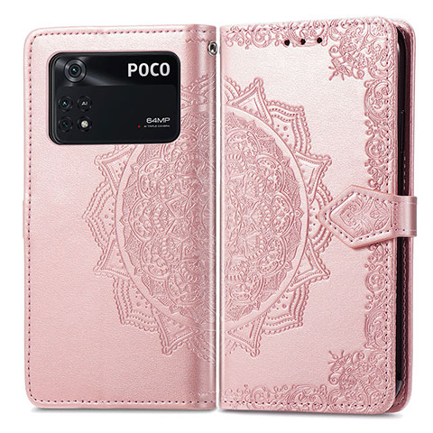 Funda de Cuero Cartera con Soporte Patron de Moda Carcasa para Xiaomi Poco M4 Pro 4G Oro Rosa