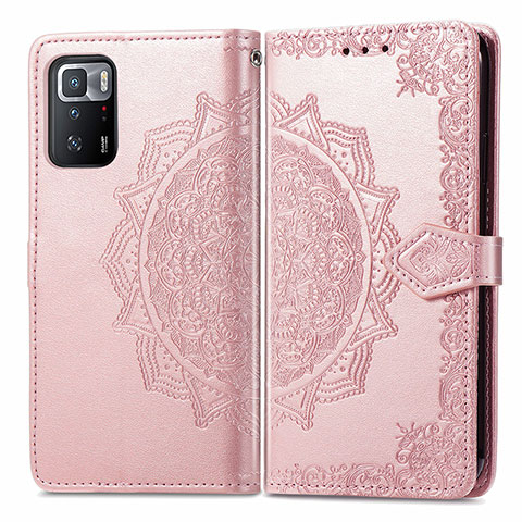 Funda de Cuero Cartera con Soporte Patron de Moda Carcasa para Xiaomi Poco X3 GT 5G Oro Rosa