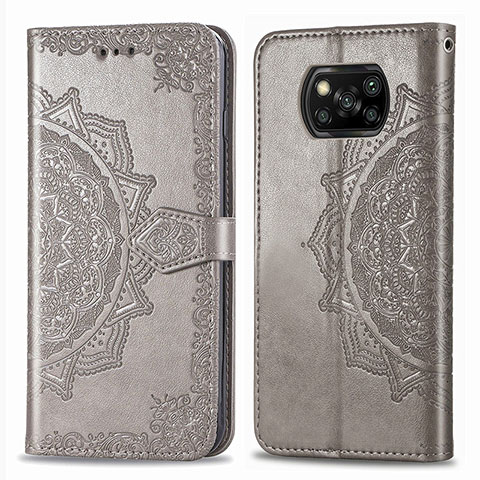 Funda de Cuero Cartera con Soporte Patron de Moda Carcasa para Xiaomi Poco X3 NFC Gris