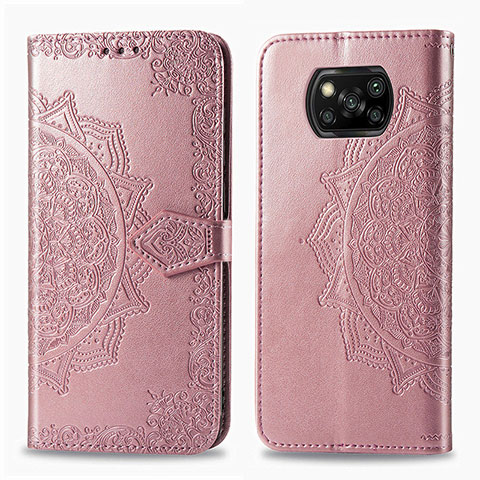 Funda de Cuero Cartera con Soporte Patron de Moda Carcasa para Xiaomi Poco X3 NFC Oro Rosa