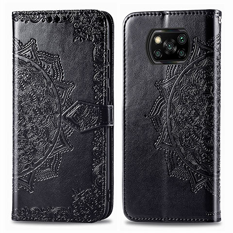 Funda de Cuero Cartera con Soporte Patron de Moda Carcasa para Xiaomi Poco X3 Pro Negro