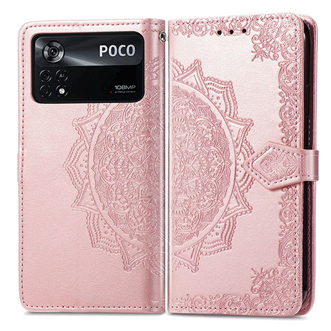 Funda de Cuero Cartera con Soporte Patron de Moda Carcasa para Xiaomi Poco X4 Pro 5G Oro Rosa